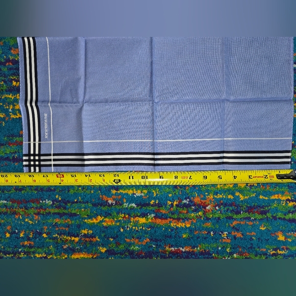 New Burberry Vintage Neckerchief Handkerchief Pocket Square Blue White - Picture 3 of 5